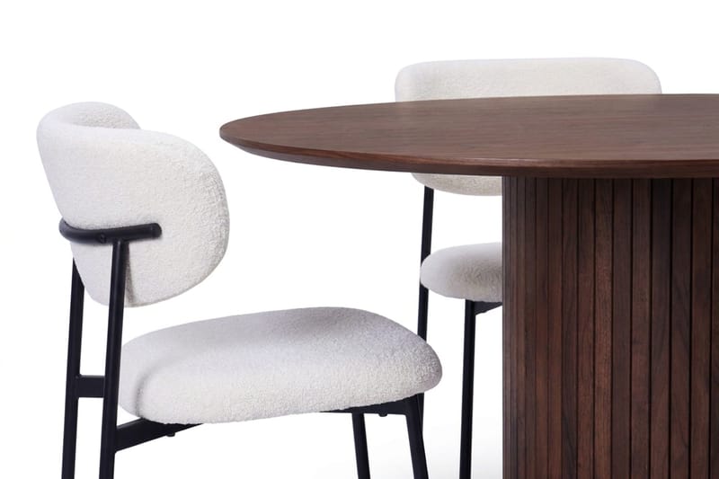 Spisegruppe Bark Kopparbo 180 cm Valnøtt Hvit bouclé/metallben svart Rund 8 - Møbler - Bord - Spisegruppe