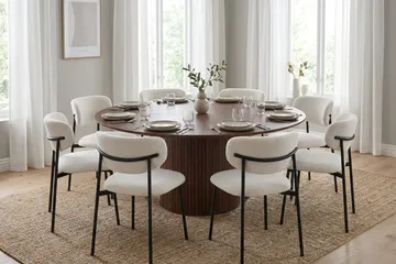 Spisegruppe Bark Kopparbo 180 cm Valnøtt Hvit bouclé/metallben svart Rund 8 - Møbler - Bord - Spisegruppe
