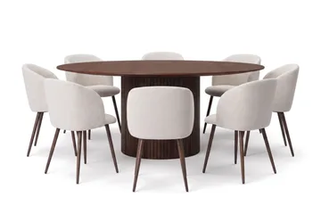 Spisegruppe Bark Kopparbo 180 cm Valnøtt Hvit bouclé/Metallben valnøtt Rund 8 - Møbler - Bord - Spisegruppe