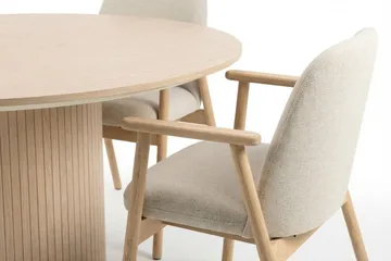 Spisegruppe Bark Kopparbo rundt spisebord 180 cm hvitlasert med 6 Reciclar spisestoler Lys eik|Beige - Møbler - Bord - Spisegruppe