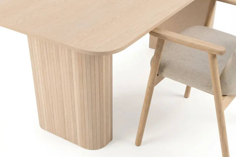 Spisegruppe Bark Kopparbo spisebord 180-240 cm uttrekkbart med 6 Reciclar spisestoler Lys eik|Beige - Møbler - Bord - Spisegruppe