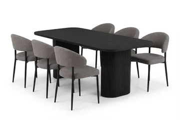 Spisegruppe Bark Kopparbo spisebord 200 cm med 6 Sawako Greige stoler Svart|Greige - Møbler - Bord - Spisegruppe