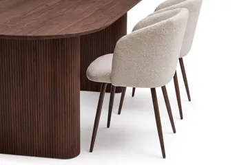 Spisegruppe Bark Noira 220 cm Valnøtt Hvit bouclé/metalben valnøtt 6 - Møbler - Bord - Spisegruppe