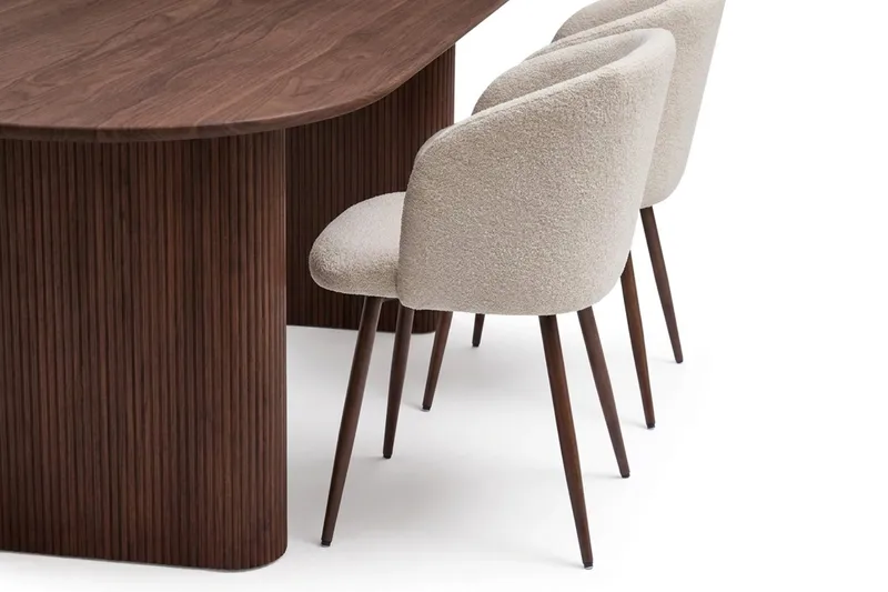 Spisegruppe Bark Noira 220 cm Valnøtt Hvit bouclé/metalben valnøtt 6 - Møbler - Bord - Spisegruppe