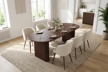 Spisegruppe Bark Noira 220 cm Valnøtt Hvit bouclé/metalben valnøtt 6 - Møbler - Bord - Spisegruppe