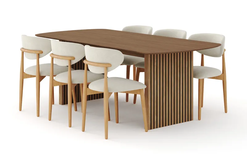 Spisegruppe Bark Richeto med Molly-stoler Eik/beige