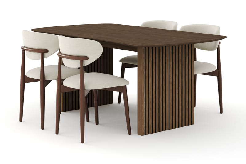 Spisegruppe Bark Richeto med Molly-stoler Røkt eik/beige