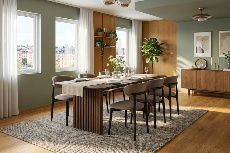 Spisegruppe Bark Richeto med Molly-stoler Svart - Møbler - Bord - Spisegruppe