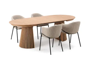 Spisegruppe Bark Peyra 120-220 cm Eik Taupe bouclé - Møbler - Bord - Spisegruppe