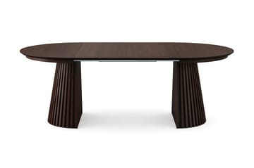 Spisegruppe Bark Peyra 120-220 cm Røkt eik Greige bouclé/metallben svart - Møbler - Bord - Spisegruppe