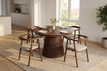 Spisegruppe Bark Peyra 120-220 cm Valnøtt Valnøtt/Beige - Møbler - Bord - Spisegruppe