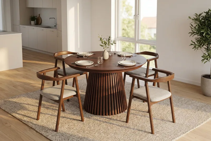 Spisegruppe Bark Peyra 120-220 cm Valnøtt Valnøtt/Beige - Møbler - Bord - Spisegruppe