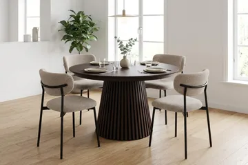 Spisegruppe Bark Peyra 120-220 cm Røkt eik Greige bouclé/metallben svart - Møbler - Bord - Spisegruppe
