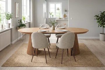 Spisegruppe Bark Peyra 120-220 cm Eik Greige bouclé/Metallben Valnøtt - Møbler - Bord - Spisegruppe