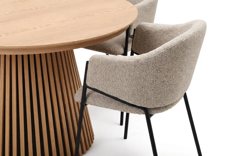 Spisegruppe Bark Peyra 120-220 cm Eik Taupe bouclé - Møbler - Bord - Spisegruppe