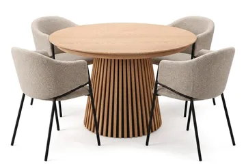 Spisegruppe Bark Peyra 120-220 cm Eik Taupe bouclé - Møbler - Bord - Spisegruppe