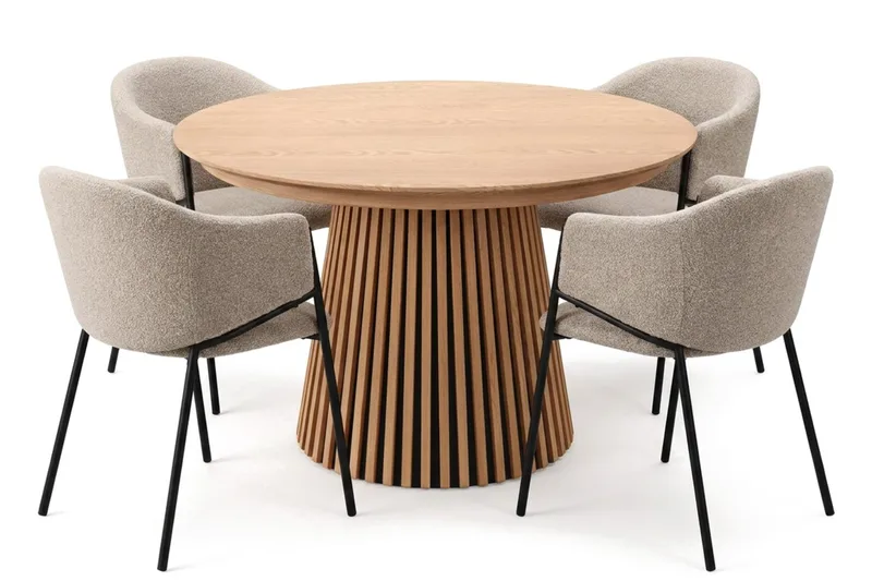 Spisegruppe Bark Peyra 120-220 cm Eik Taupe bouclé - Møbler - Bord - Spisegruppe