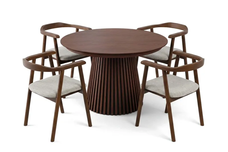 Spisegruppe Bark Peyra 120-220 cm Valnøtt Valnøtt/Beige - Møbler - Bord - Spisegruppe