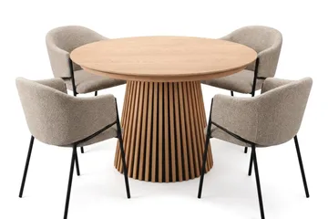 Spisegruppe Bark Peyra 120-220 cm Eik Taupe bouclé - Møbler - Bord - Spisegruppe