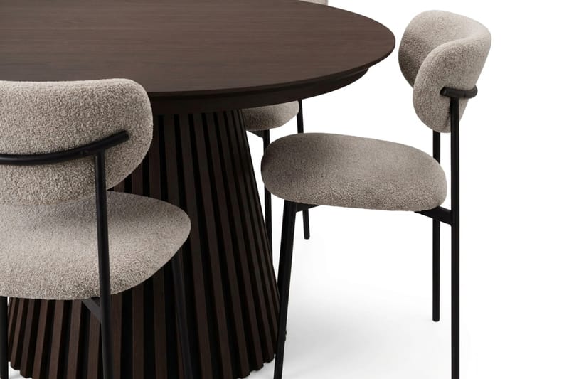 Spisegruppe Bark Peyra 120-220 cm Røkt eik Greige bouclé/metallben svart - Møbler - Bord - Spisegruppe
