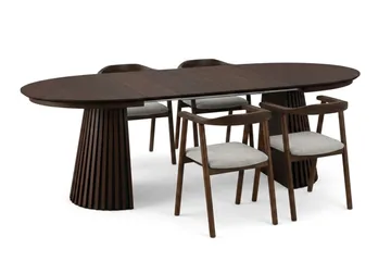 Spisegruppe Bark Peyra 120-220 cm Røkt eik Røkt eik/Beige - Møbler - Bord - Spisegruppe