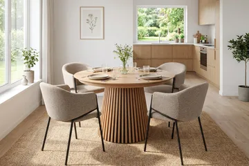Spisegruppe Bark Peyra 120-220 cm Eik Taupe bouclé - Møbler - Bord - Spisegruppe