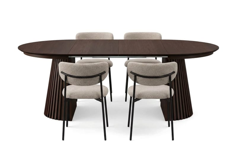 Spisegruppe Bark Peyra 120-220 cm Røkt eik Greige bouclé/metallben svart - Møbler - Bord - Spisegruppe