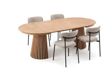 Spisegruppe Bark Peyra 120-220 cm Eik Greige bouclé/metallben svart - Møbler - Bord - Spisegruppe
