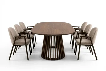 Spisegruppe Bark Peyra ovalt spisebord 200 cm mørkebrunt med 6 Reciclar spisestoler Valnøtt|Greige - Møbler - Bord - Spisegruppe
