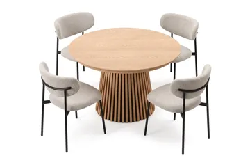 Spisegruppe Bark Peyra 120-220 cm Eik Greige bouclé/metallben svart - Møbler - Bord - Spisegruppe