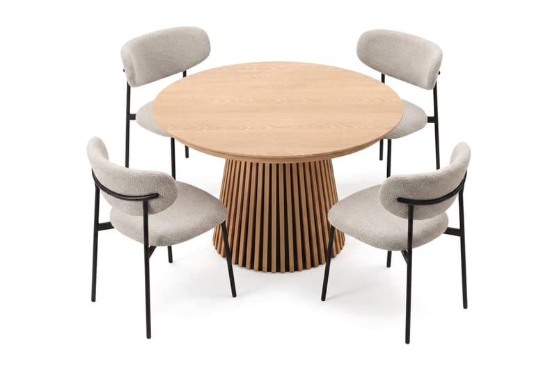 Spisegruppe Bark Peyra 120-220 cm Eik Greige bouclé/metallben svart - Møbler - Bord - Spisegruppe