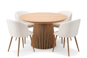 Spisegruppe Bark Peyra 120-220 cm Eik Hvit bouclé/Metallben brun - Møbler - Bord - Spisegruppe