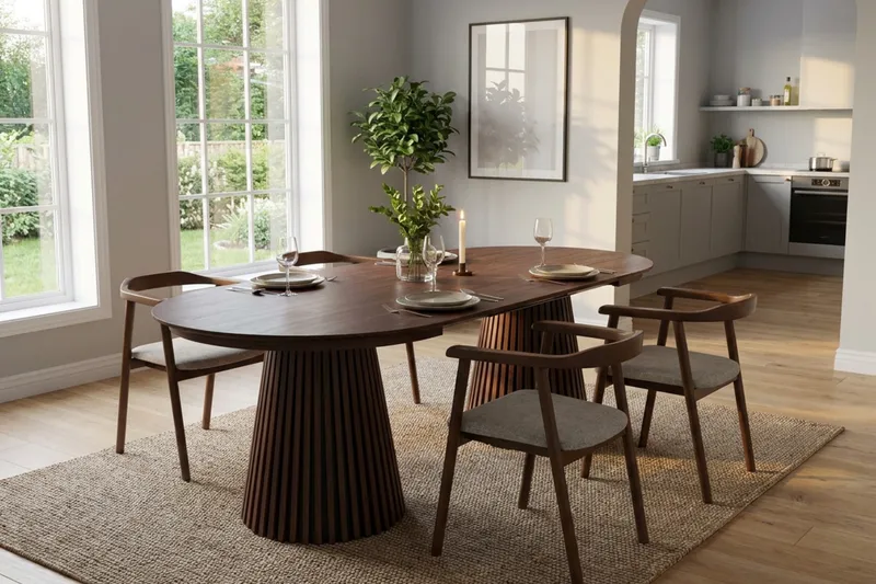 Spisegruppe Bark Peyra 120-220 cm Valnøtt Valnøtt/Beige - Møbler - Bord - Spisegruppe