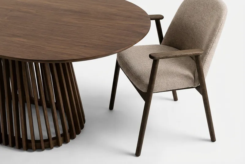 Spisegruppe Bark Peyra ovalt spisebord 200 cm mørkebrunt med 6 Reciclar spisestoler Valnøtt|Greige - Møbler - Bord - Spisegruppe