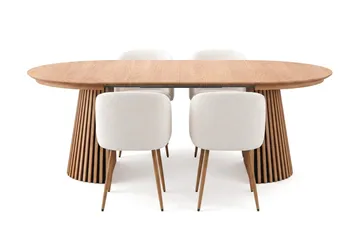 Spisegruppe Bark Peyra 120-220 cm Eik Hvit bouclé/Metallben brun - Møbler - Bord - Spisegruppe