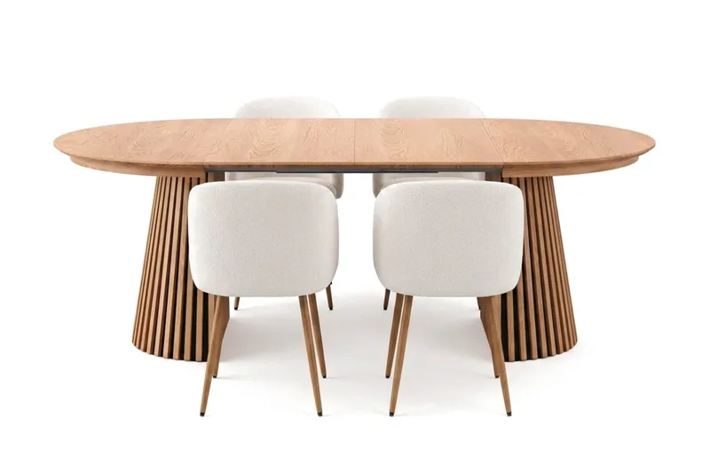 Spisegruppe Bark Peyra 120-220 cm Eik Hvit bouclé/Metallben brun - Møbler - Bord - Spisegruppe