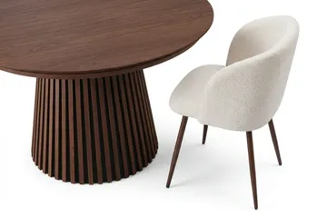 Spisegruppe Bark Peyra 120-220 cm Valnøtt Hvit bouclé/Metallben valnøtt - Møbler - Bord - Spisegruppe