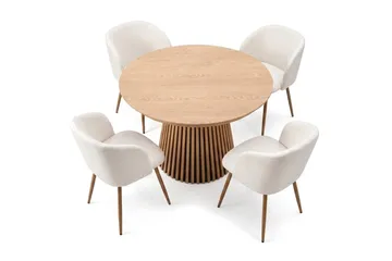 Spisegruppe Bark Peyra 120-220 cm Eik Hvit bouclé/Metallben brun - Møbler - Bord - Spisegruppe