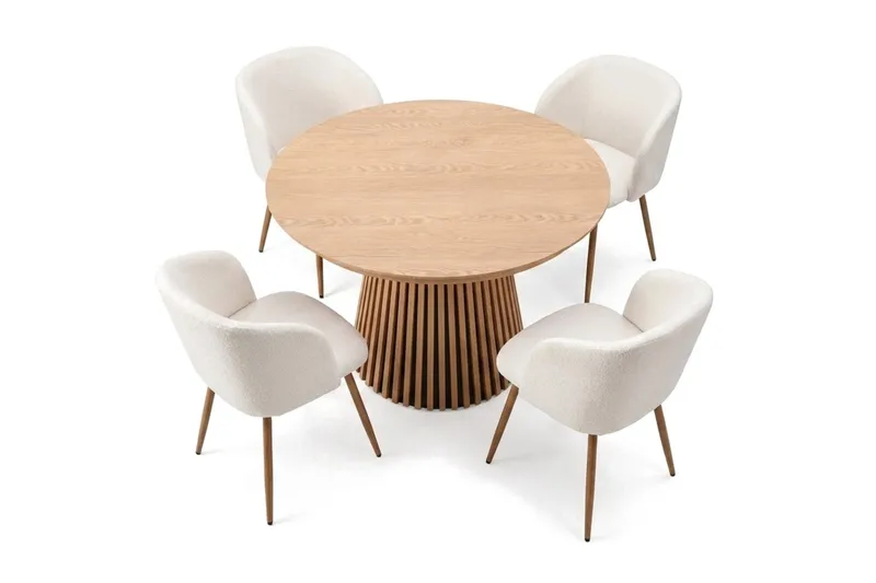 Spisegruppe Bark Peyra 120-220 cm Eik Hvit bouclé/Metallben brun - Møbler - Bord - Spisegruppe