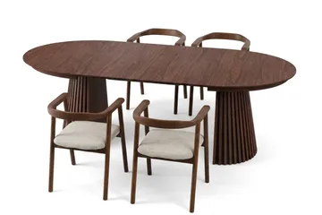 Spisegruppe Bark Peyra 120-220 cm Valnøtt Valnøtt/Beige - Møbler - Bord - Spisegruppe
