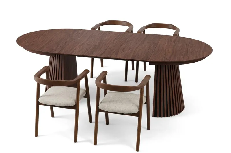 Spisegruppe Bark Peyra 120-220 cm Valnøtt Valnøtt/Beige - Møbler - Bord - Spisegruppe