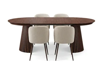 Spisegruppe Bark Peyra 120-220 cm Valnøtt Hvit bouclé/Metallben valnøtt - Møbler - Bord - Spisegruppe