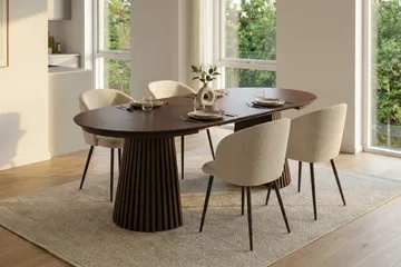Spisegruppe Bark Peyra 120-220 cm Valnøtt Hvit bouclé/Metallben valnøtt - Møbler - Bord - Spisegruppe