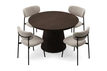 Spisegruppe Bark Peyra 120-220 cm Røkt eik Greige bouclé/metallben svart - Møbler - Bord - Spisegruppe