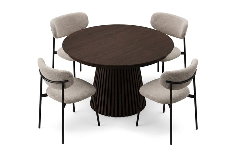 Spisegruppe Bark Peyra 120-220 cm Røkt eik Greige bouclé/metallben svart - Møbler - Bord - Spisegruppe