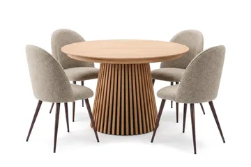 Spisegruppe Bark Peyra 120-220 cm Eik Greige bouclé/Metallben Valnøtt - Møbler - Bord - Spisegruppe