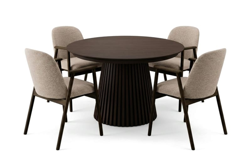 Spisegruppe Bark Peyra 120-220 cm Røkt eik Mørkebrun/Greige
