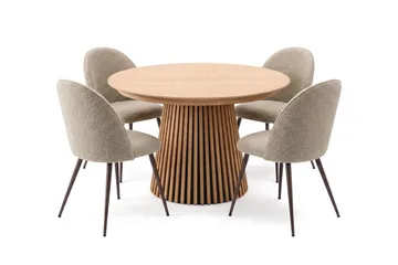 Spisegruppe Bark Peyra 120-220 cm Eik Greige bouclé/Metallben Valnøtt - Møbler - Bord - Spisegruppe
