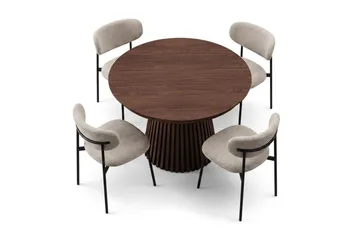Spisegruppe Bark Peyra 120–220 cm Valnøtt Greige bouclé/metallben svart - Møbler - Bord - Spisegruppe
