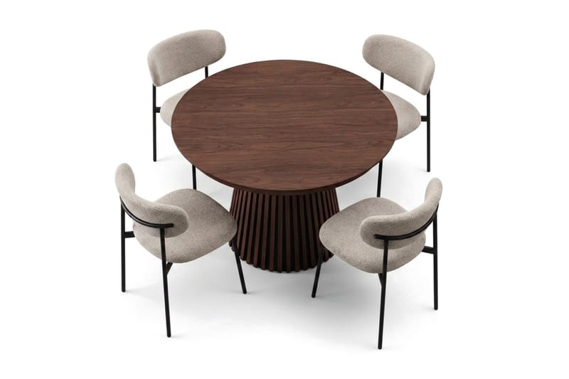 Spisegruppe Bark Peyra 120–220 cm Valnøtt Greige bouclé/metallben svart - Møbler - Bord - Spisegruppe